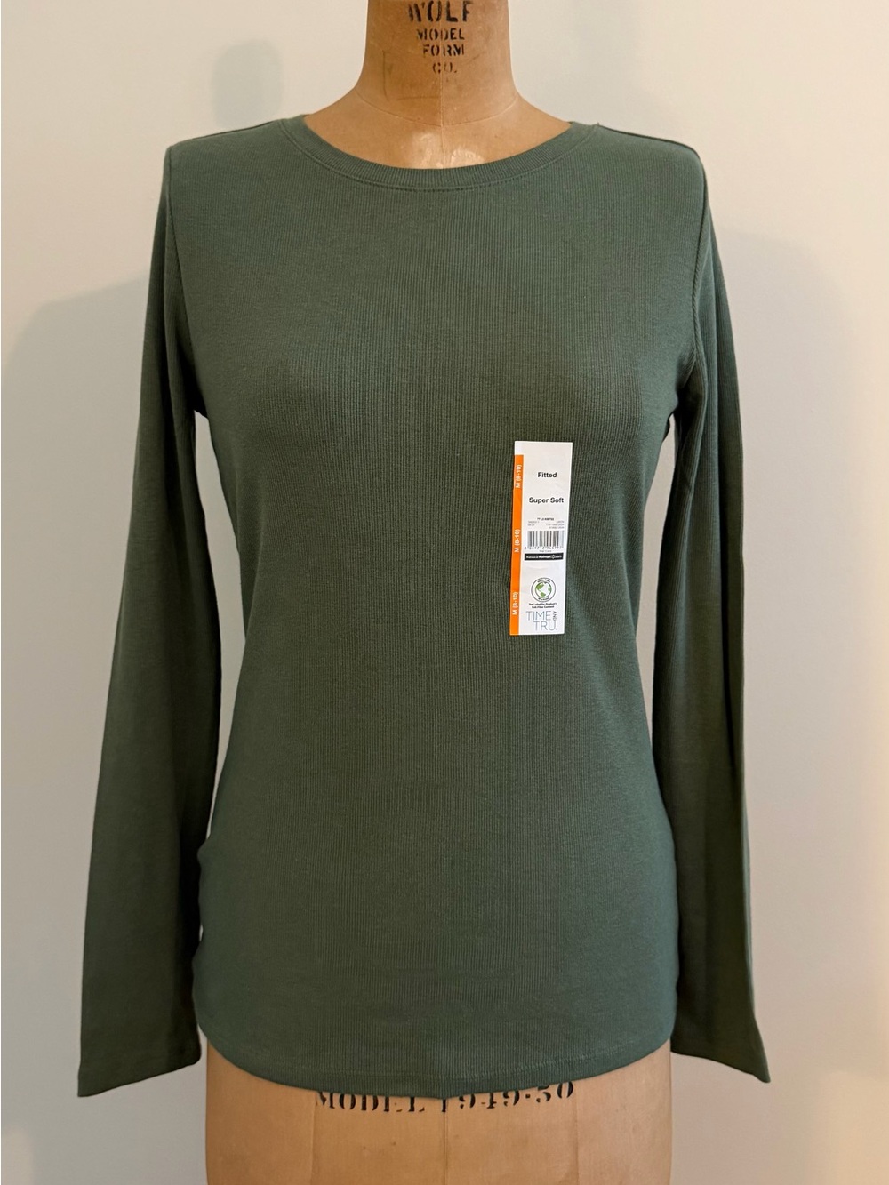 Time and Tru - Olive Green Long Sleeve Crew Neck Top